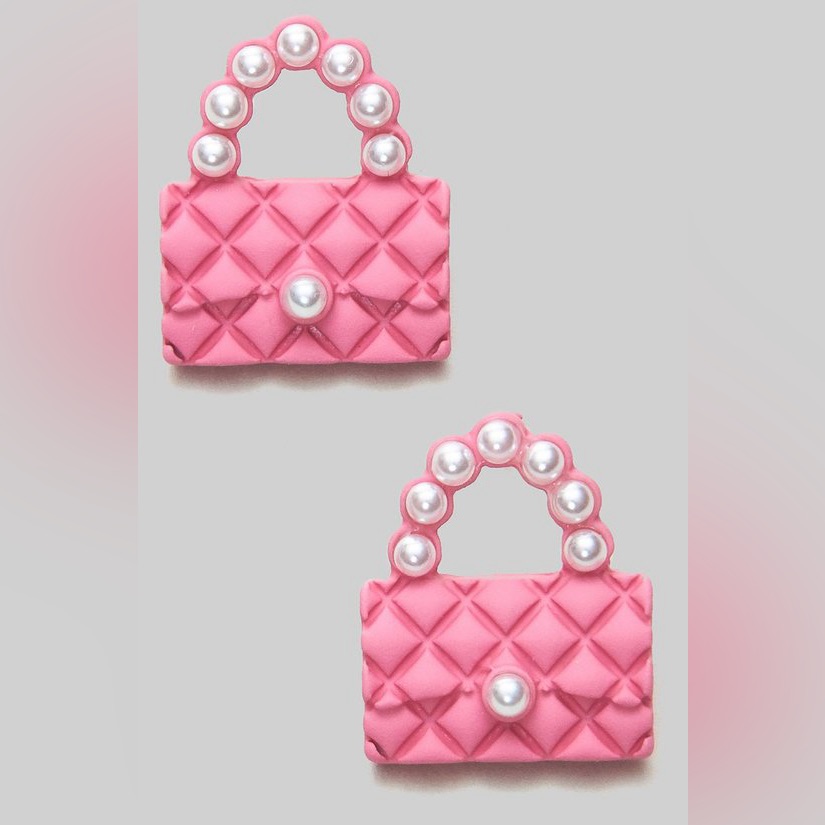 Pink Purse Earrings Quilted Studs Nwt